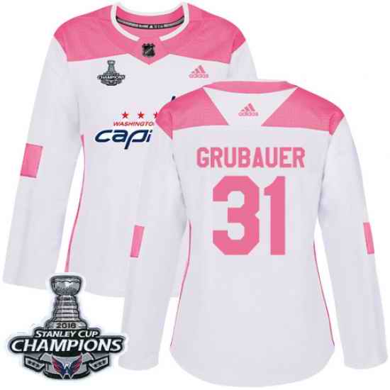 Adidas Capitals #31 Philipp Grubauer White Pink Authentic Fashion Stanley Cup Final Champions Womens Stitched NHL Jersey